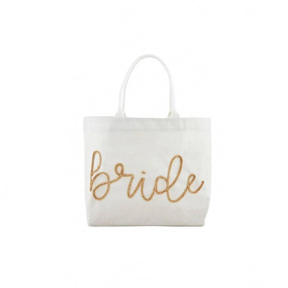 NEW MUDPIE women's bride sparkle tote bag in white